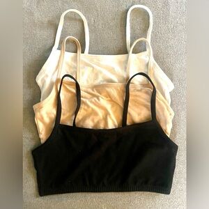 Set of 3 bralettes, cotton - black, white, and tan